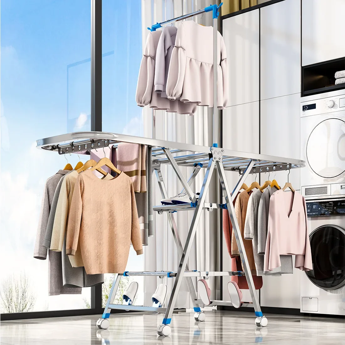 Baby Clothing Drying Rack - Wäscheständer aus Edelstahl, faltbar, Boden im