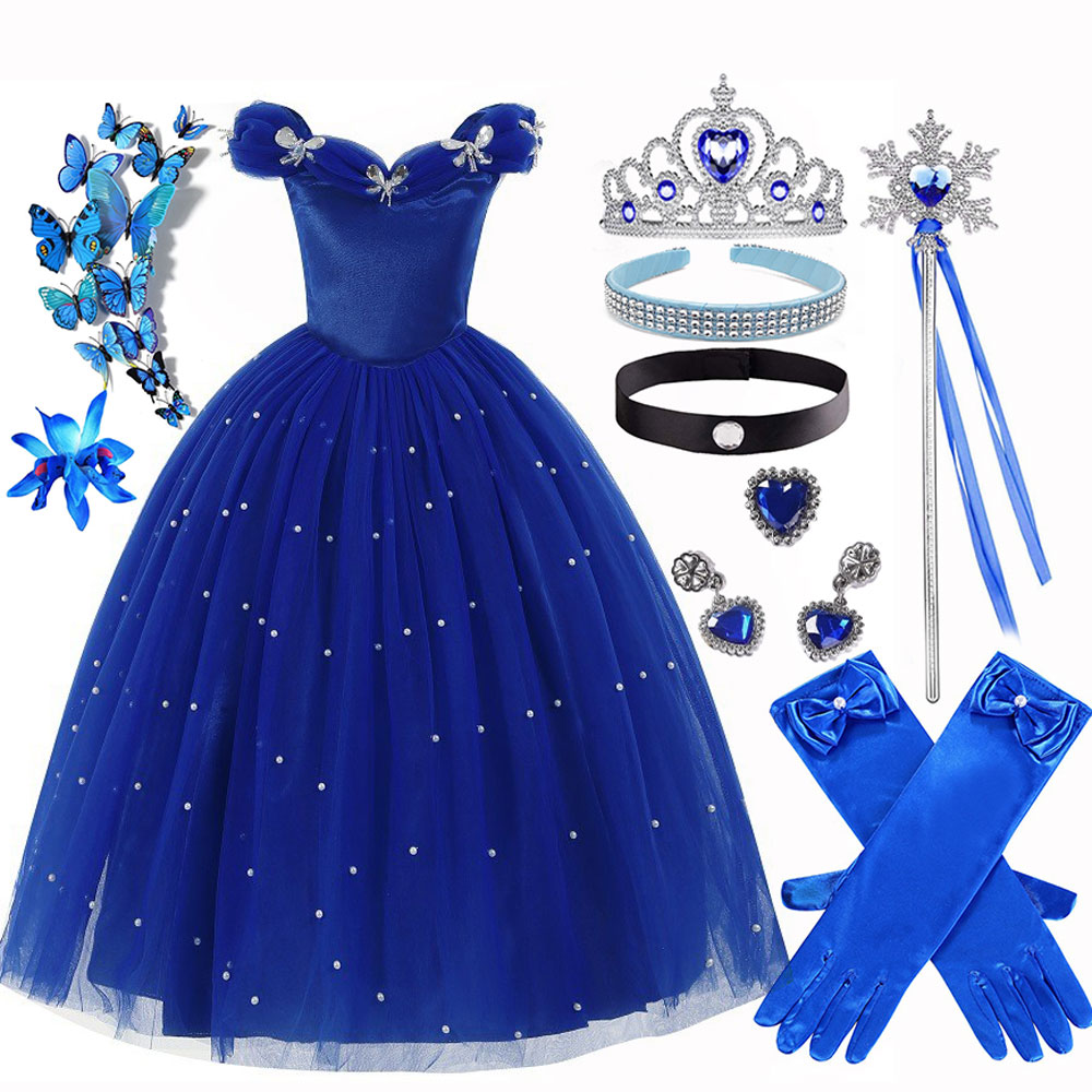 Baby Clothing For Girls - Sommerliche Weihnachts-Luxus-Cinderella-Kleidung für Mädchen, schulterfreie, bodenlange