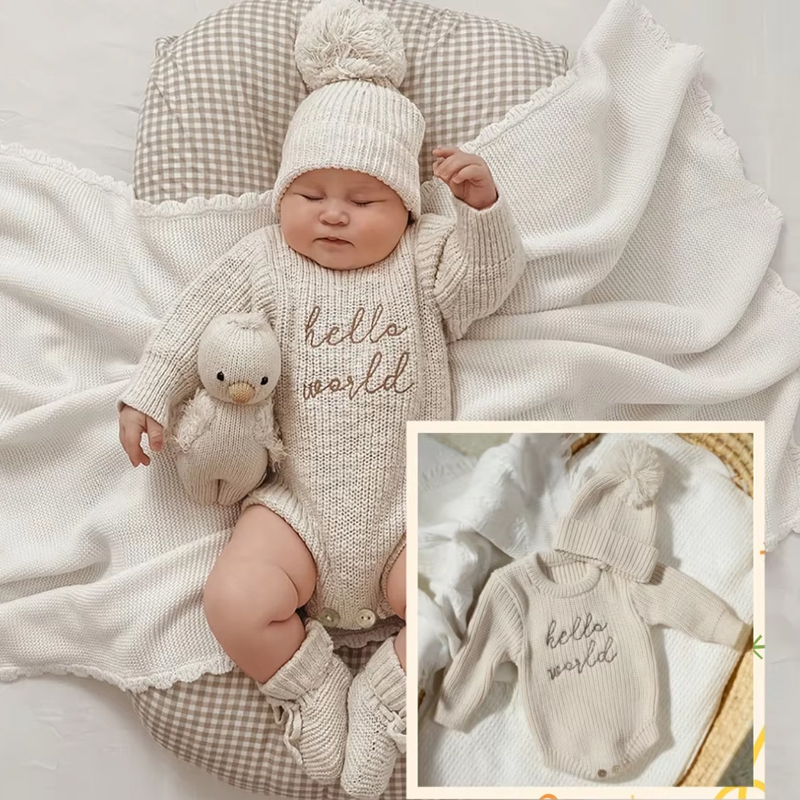 Baby Clothing Boy - Ylsteed Hello World Strick-Fotografie-Strampler für Neugeborene